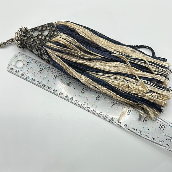 Elegant Beaded Navy & Cream Tassel - Picture 6 of 7